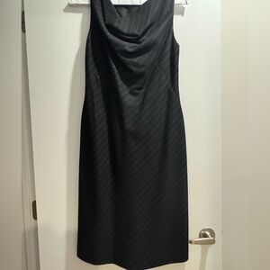 LIKE NEW! Banana Republic Black Pinstripe Wool Blend Cowl Neck Dress Sz 8